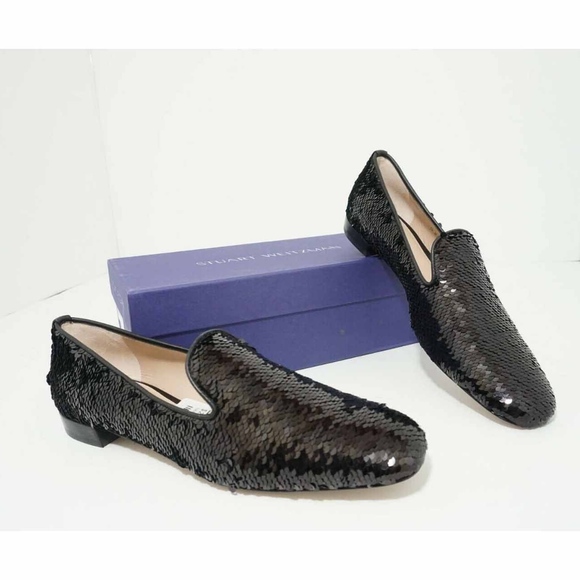 🆕 Stuart Weitzman Black Sequins Flats Loafers 7 N - Picture 8 of 8